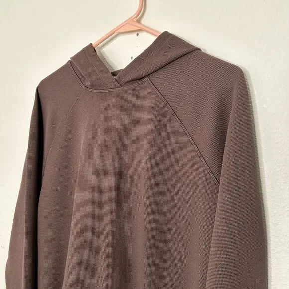 Heavy Waffle HOODED Sweatshirt All in Motion 2 pocket BROWN Thumbholes Sz Small - Picture 5 of 13